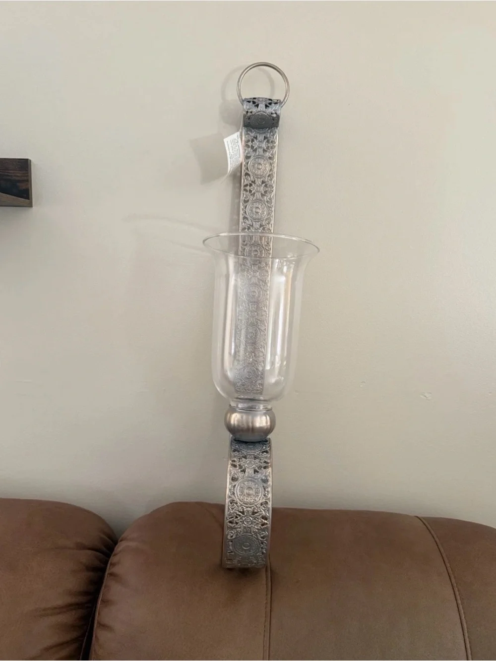 4 Silver Floral Embossed Wall Sconce Hurricane - Clear Glass